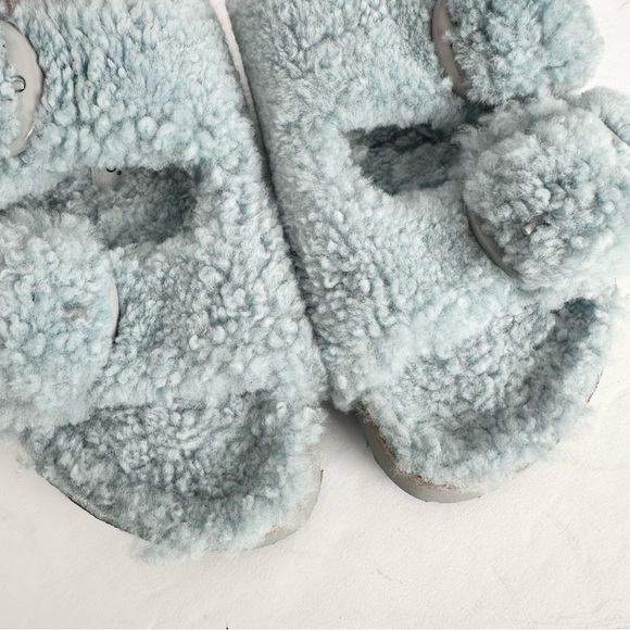 NWT Birkenstock Papillio Arizona Big Buckle Shearling fuzzy sandal blue 38/7 - Picture 12 of 16
